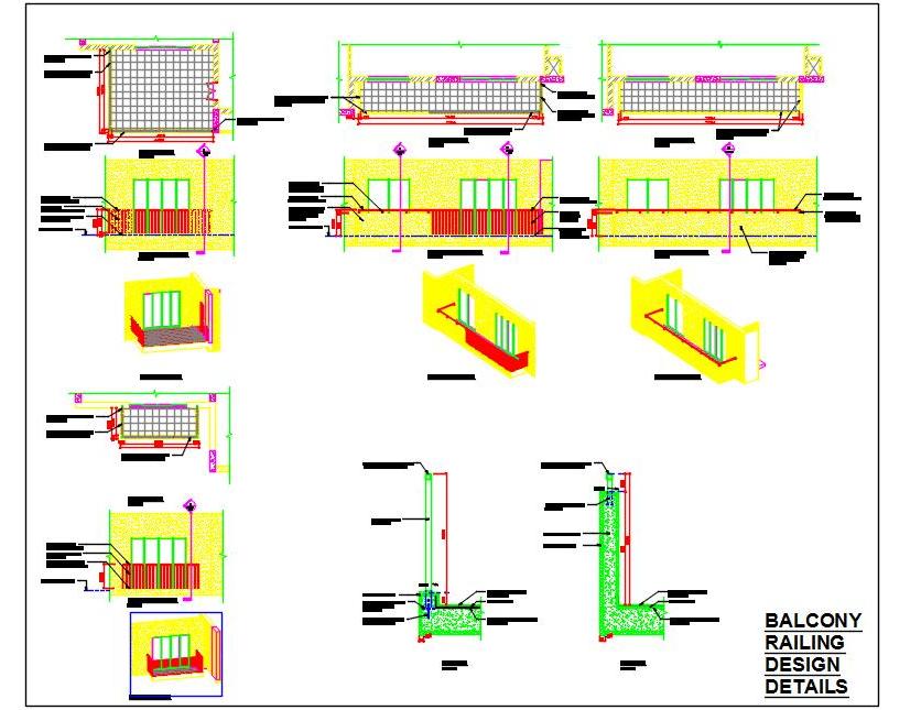 Balcony Railing Detail DWG- MS & RCC with Fixing Details